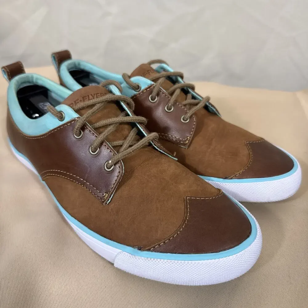 PF Flyers Womens 10 Brown Aqua Leather Low Top Sneakers Retro Preppy Casual